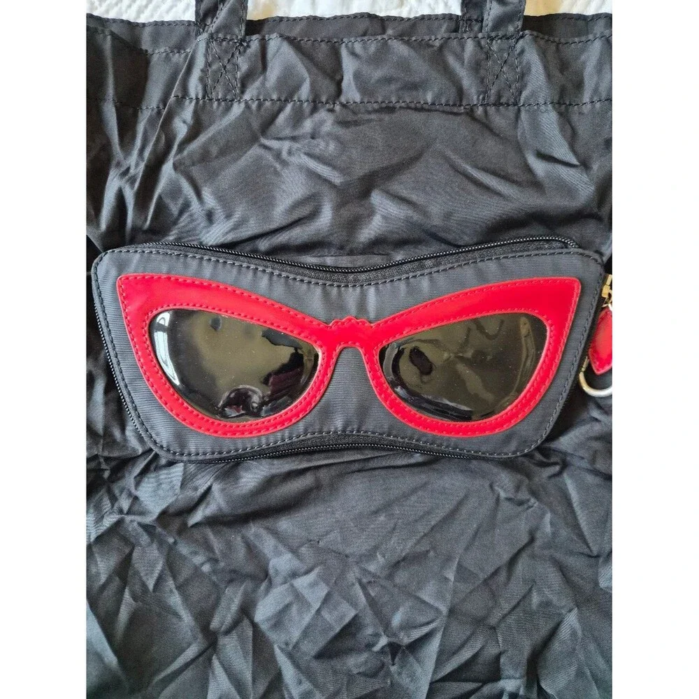VGUC Lulu Guinness Black Red Sunglasses Convertible Bag Shopping Bag